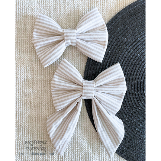 Cream + Grey Striped Linen Bow